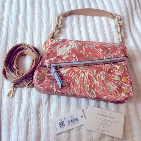 EUC Hammitt Small Dillon Garden Party Printed Leather Crossbody/Clutch 🌹🌸💐🌺🌷 - Picture 1 of 7